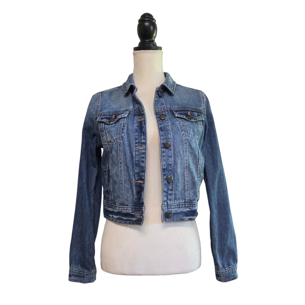 Vintage Y2K Bongo 2005 Cropped Distressed Button Front Jean Jacket Juniors Sz M